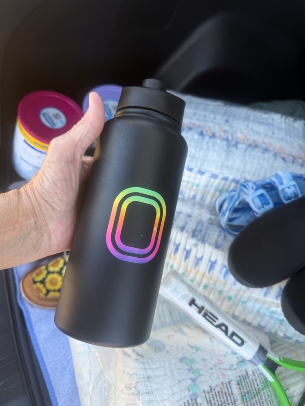 Black Insulated Water Bottle with Rainbow Logo - overtime brand